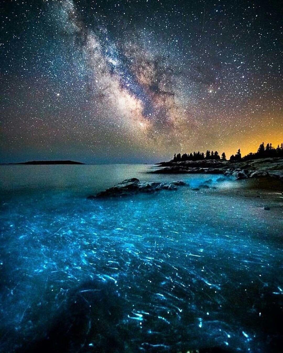 1080x1348 Milky Way over bioluminescent ocean. Nature photography, Landscape photography, Nature picture