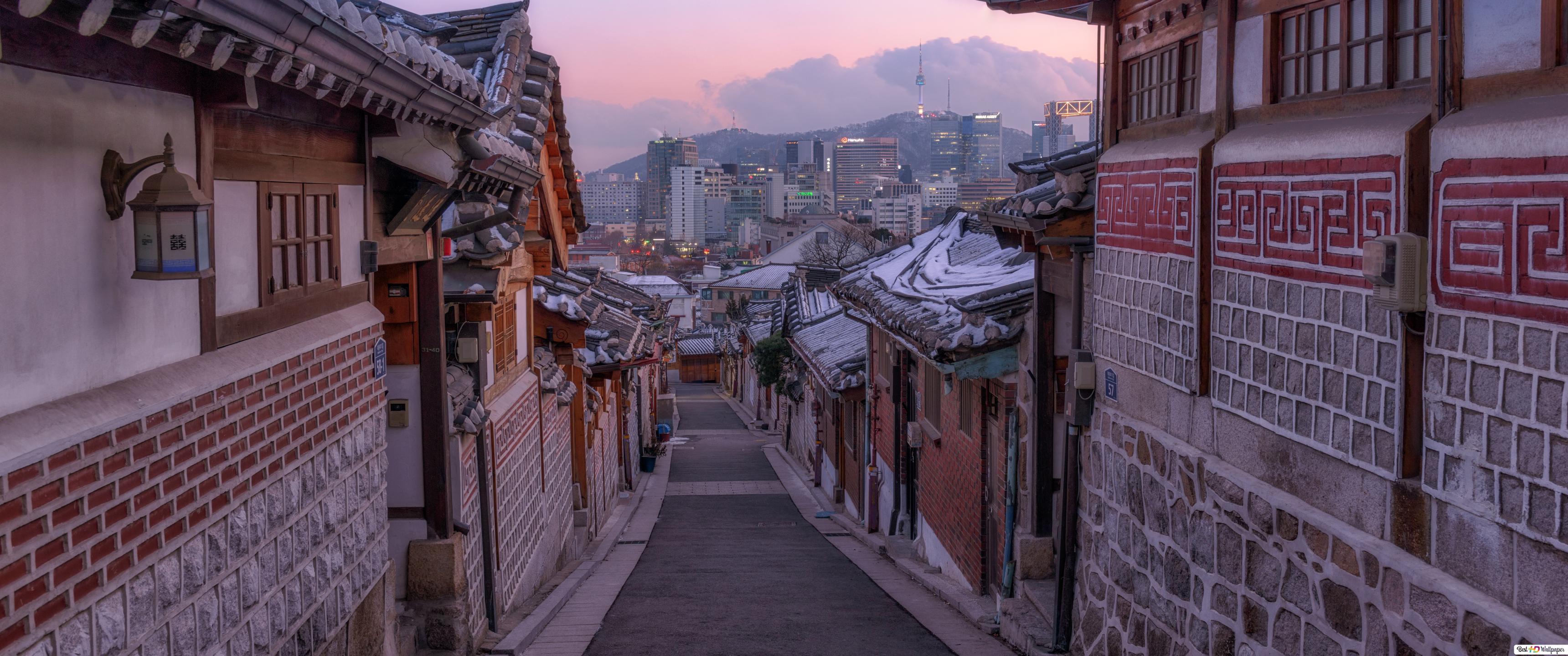 3440x1440 Bukchon Hanok Vilage in Seoul South Korea HD wallpaper download