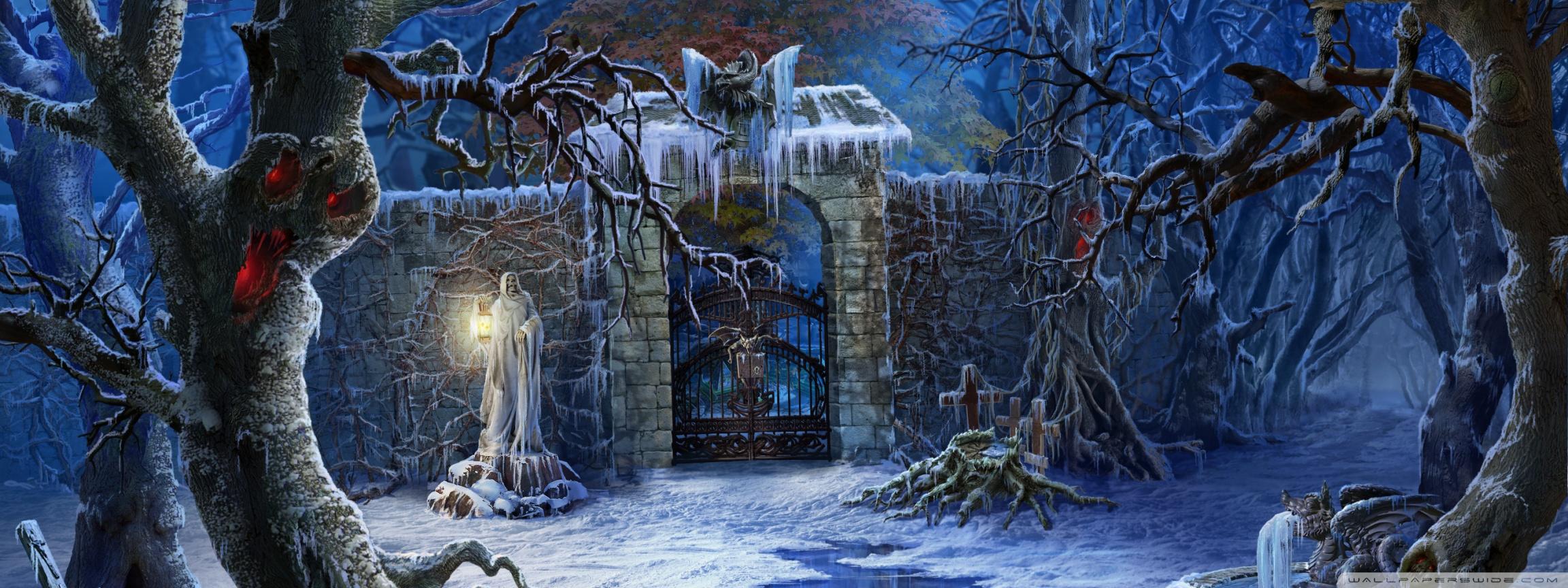 2304x864 Halloween Haunted House Gates Ultra HD Desktop Background Wallpaper for 4K UHD TV : Widescreen & UltraWide Desktop & Laptop : Multi Display, Dual Monitor : Tablet