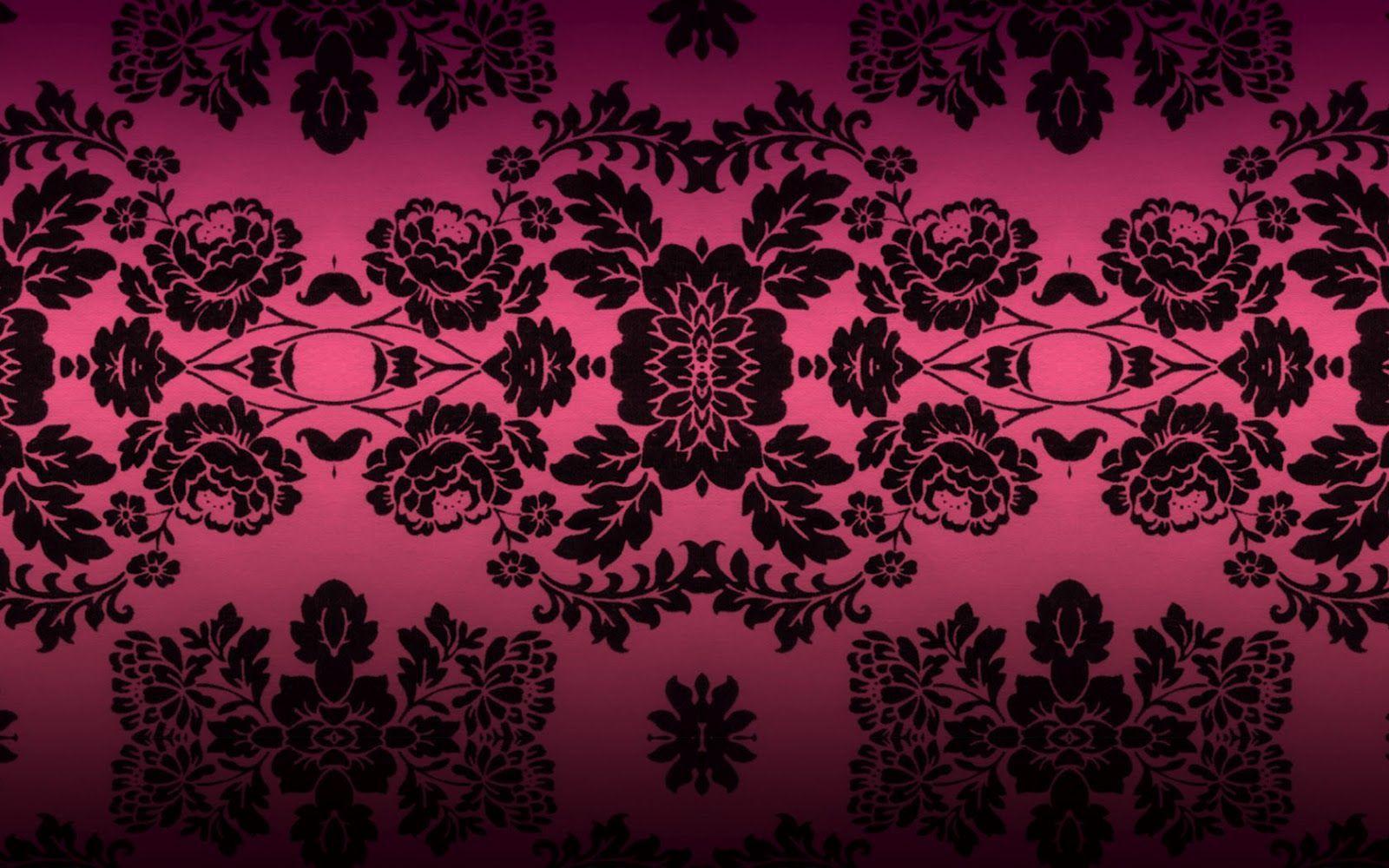 1600x1000 Pink and Black Damask Wallpaper