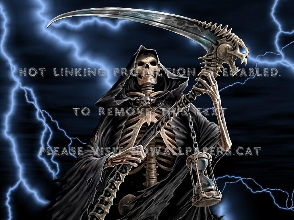 1024x768 the grim reaper with her death scythe dark