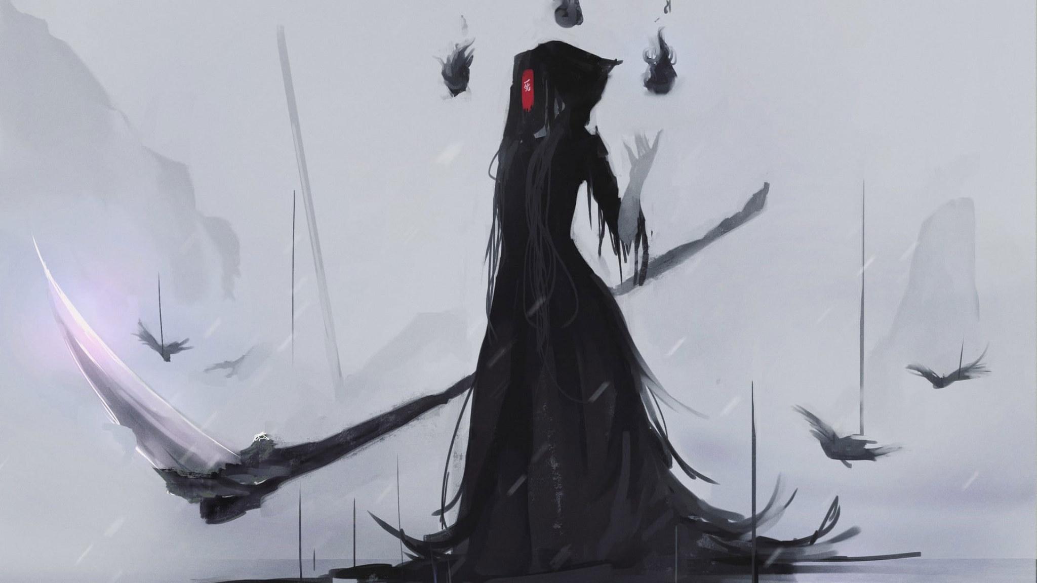 2048x1152 Wallpaper Aoi Ogata, Grim Reaper, Scythe, Mask • Wallpaper For You