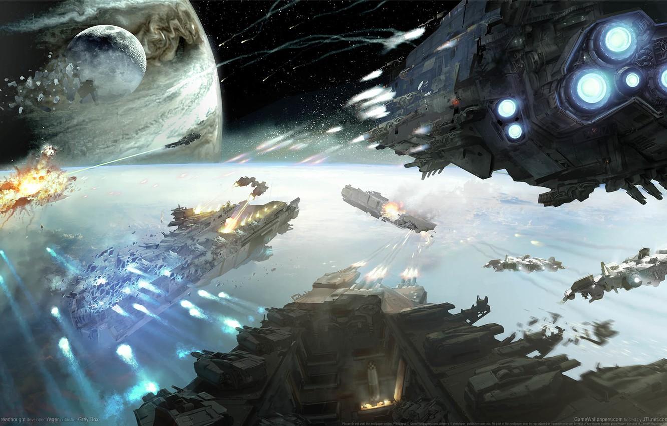 1332x850 Wallpaper space, rays, fiction, planet, ships, stars, battle, lasers, Dreadnought, game wallpaper image for desktop, section игры