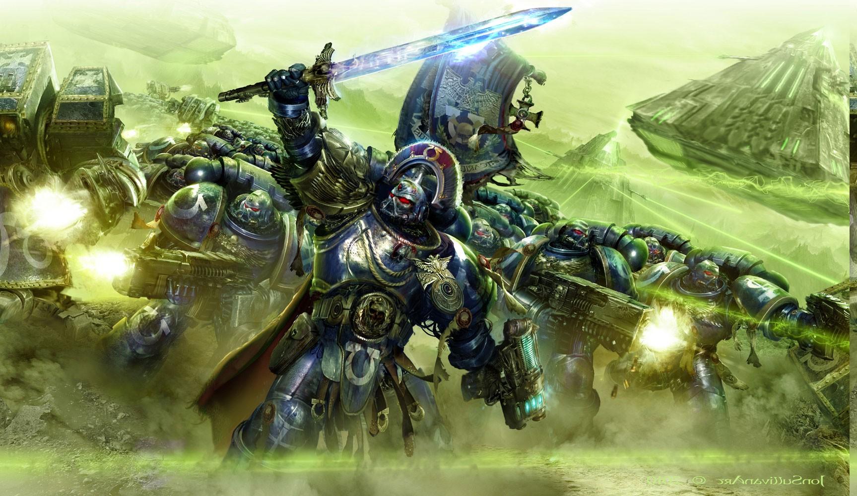 1727x1000 Warhammer Bolter, Space Marines, Power Armor, Commander, Dreadnought, Ultramarines Wallpaper HD / Desktop and Mobile Background