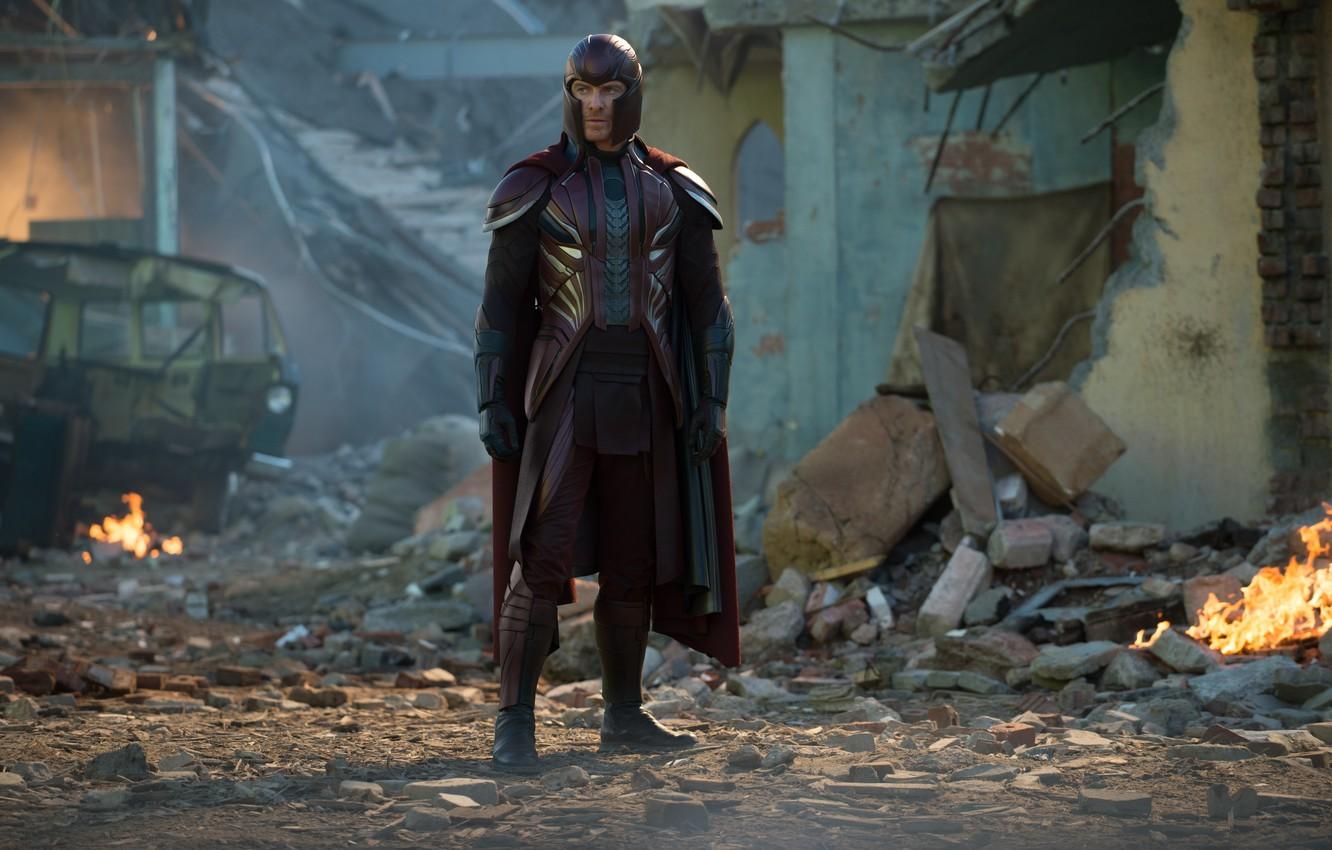 1332x850 Wallpaper Fiction, Fire, Frame, Costume, The Ruins, Helmet, Magneto, Michael Fassbender, Michael Fassbender, X Men: Apocalypse, X Men: Apocalypse, Erik Lensherr Image For Desktop, Section фильмы