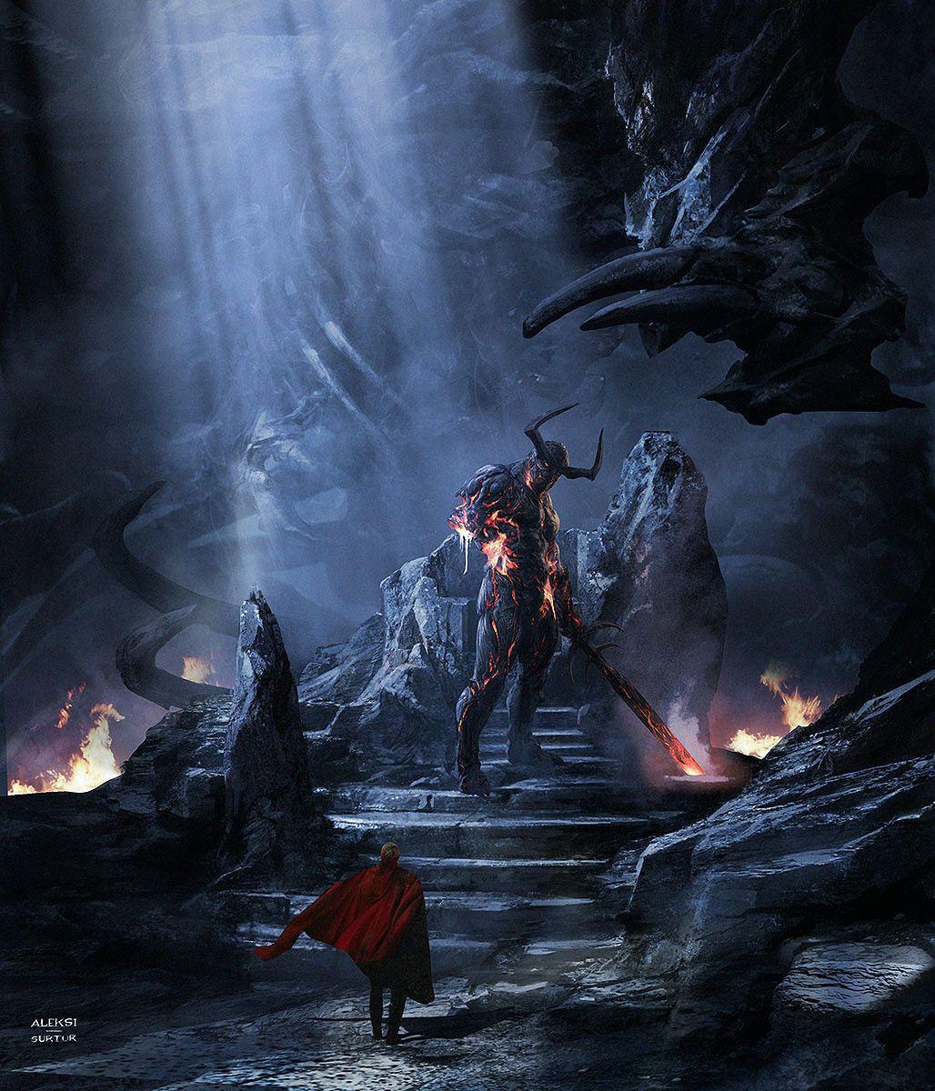 1028x1200 theamazingdigitalart: “ Thor Ragnarok : Surtur (wounded) by Aleksi Briclot Marvel's Thor: Ragnarok Art of the Movie ”. Thor, Marvel art, Dark art