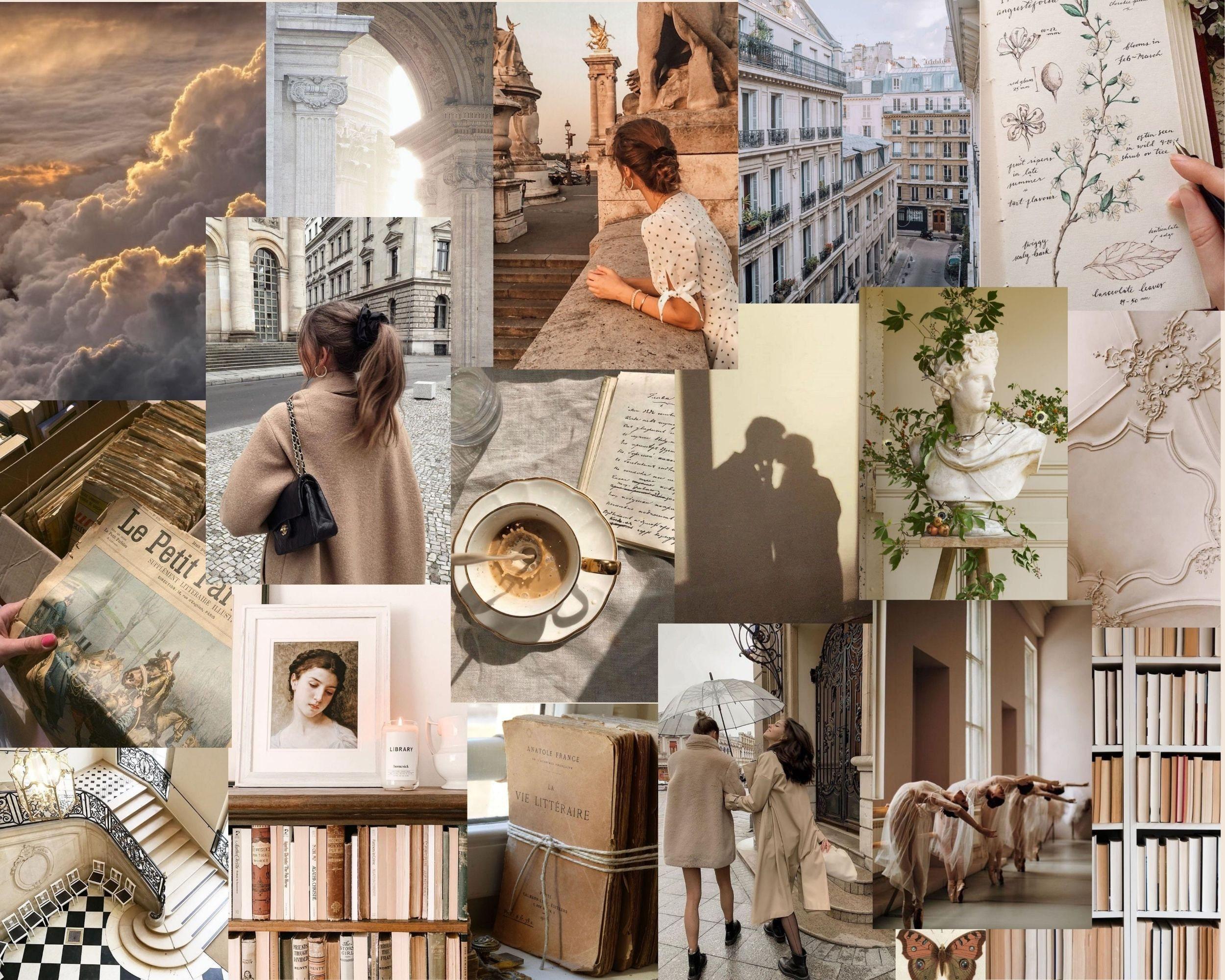 2500x2000 Light Academia Collage Kit Digital Download Wall Art Beige