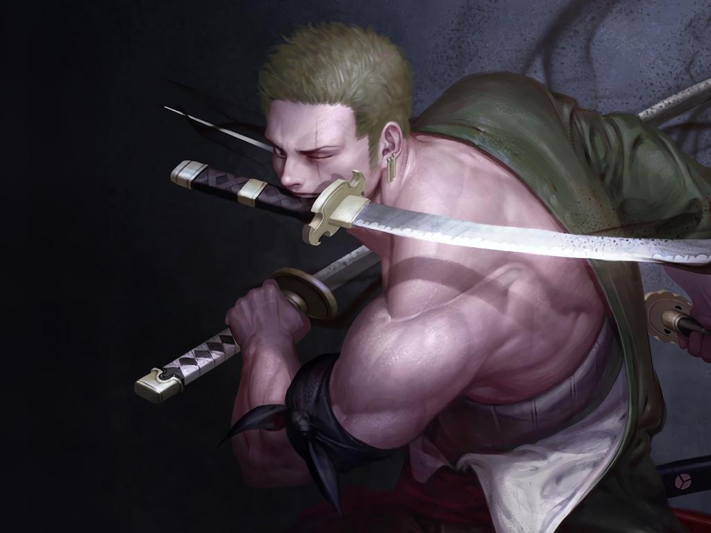 1024x768 Warrior, one piece, swords, zoro roronoa, art wallpaper, HD image, picture, background, 0d5c60