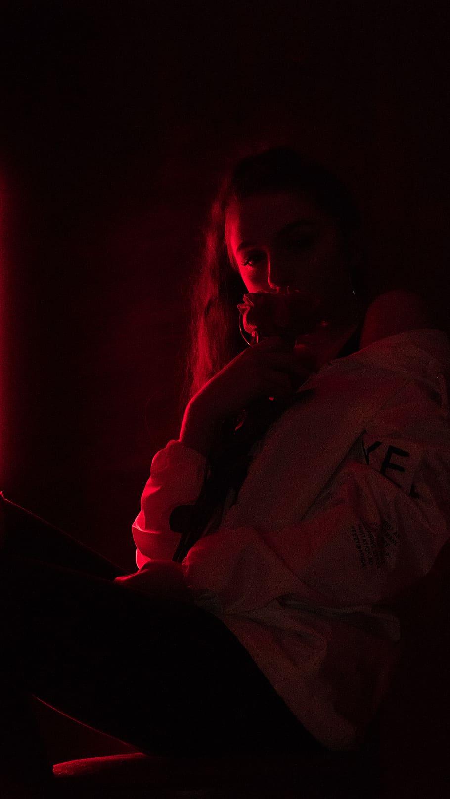 910x1617 Red Rose, Love, Neon, Glow, Moody, Dark, HD Wallpaper
