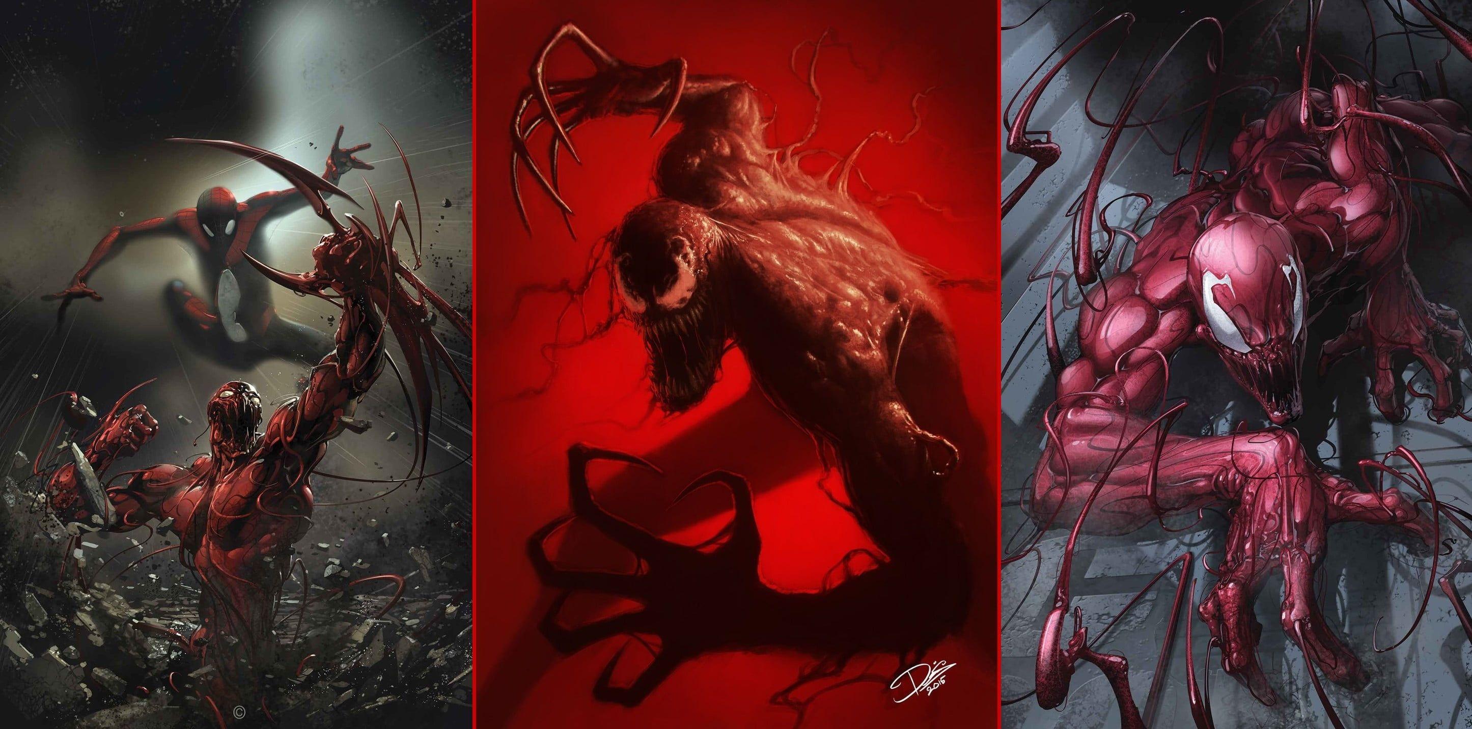 2891x1432 Venom Splash Art, Artwork, Collage, Spider Man, Carnage HD Wallpaper