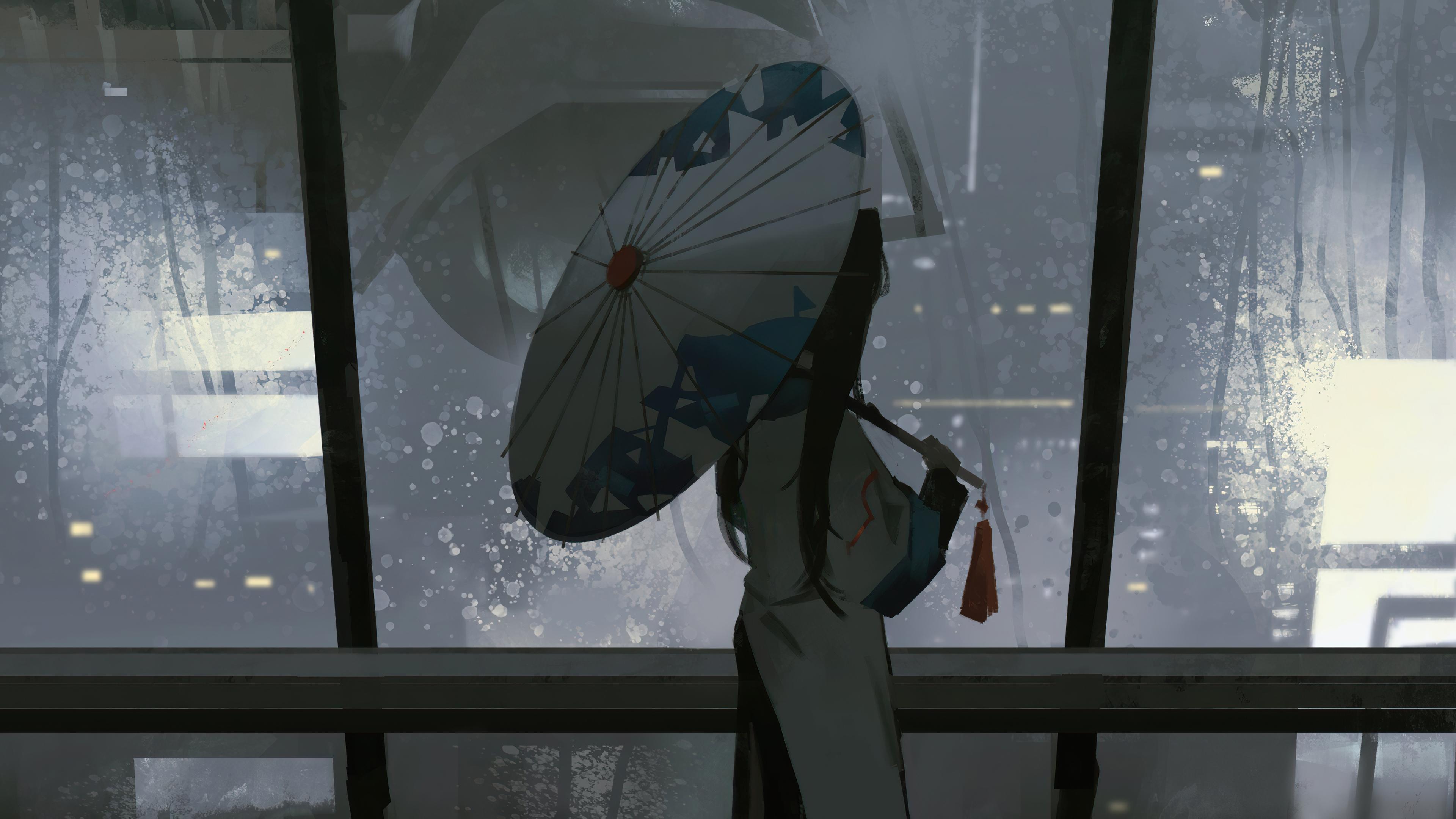 3840x2160 Anime Girl Dark Night Umbrella Raining 4k, HD Anime, 4k Wallpaper, Image, Background, Photo and Picture