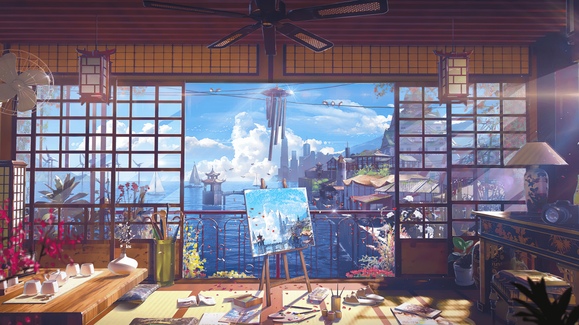 1920x1080 Serene Anime Room Ultra HD Wallpaper