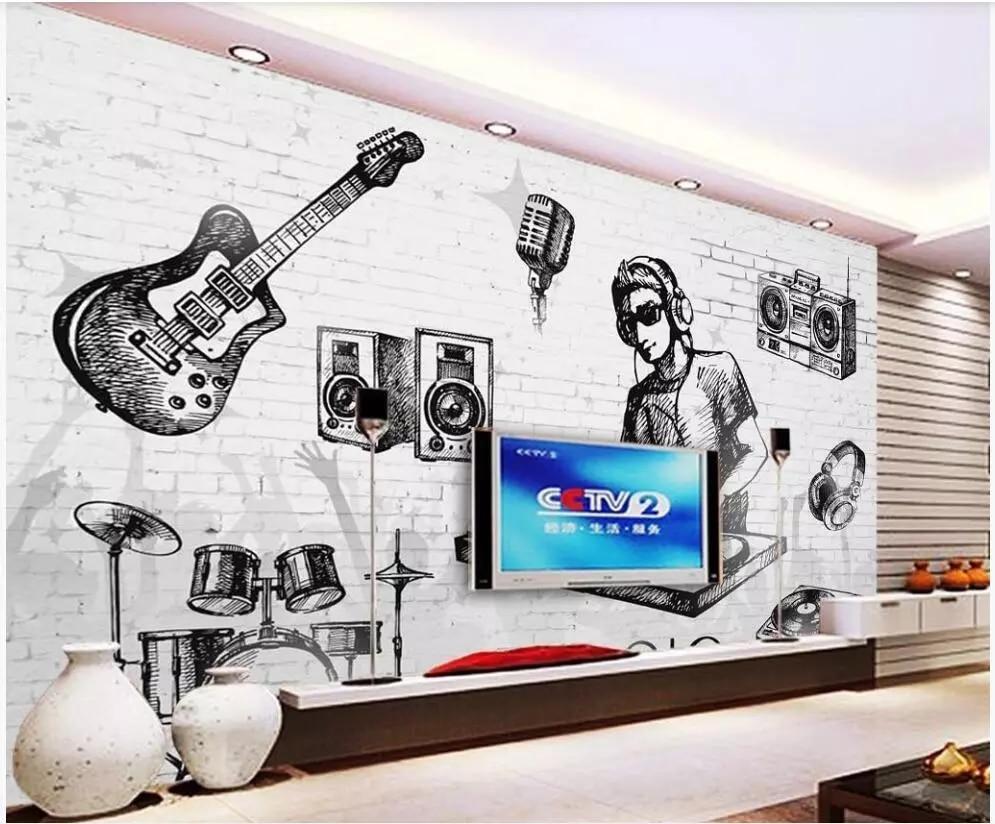995x824 3D wallpaper custom photo mural Hand painted music guitar drum rack brick wall home decor living room wallpaper for walls 3 d. Wallpaper