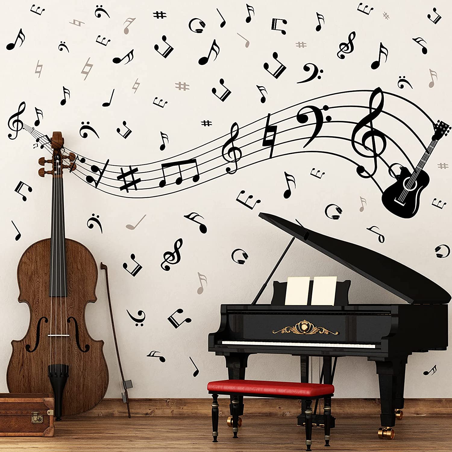 1500x1500 Buy Music Wall Stickers Decals Removable Music Notes Notation Band Wall Decals Vinyl Mural Wallpaper DIY Home Decor for Classroom Living Room Bedroom Kids Music Studio Decoration Online in Tunisia. B0936W4S7L