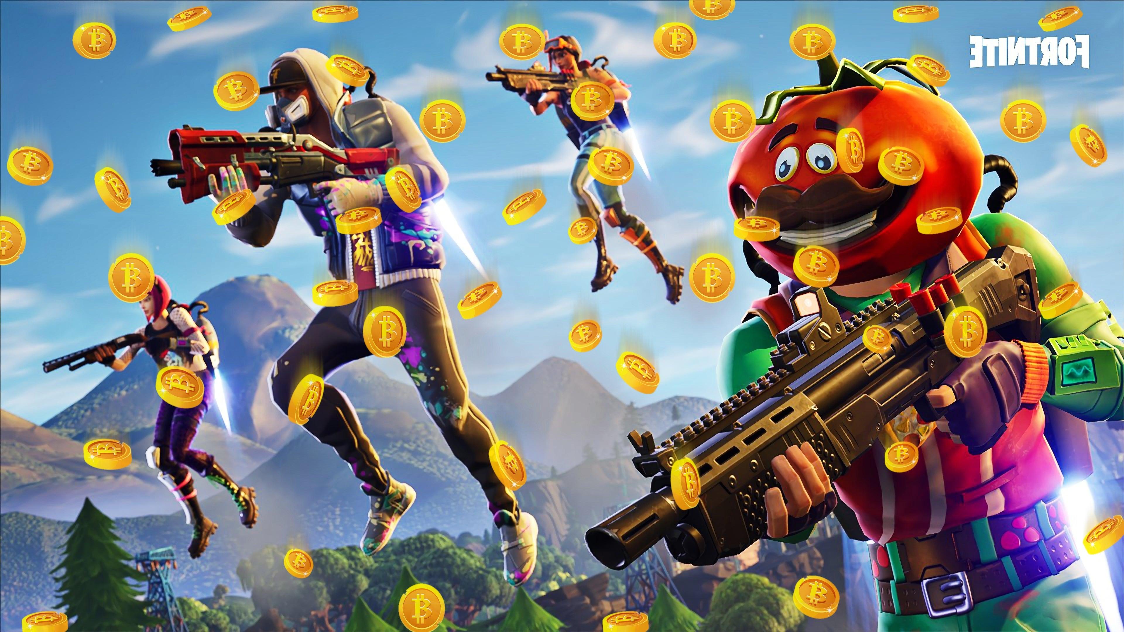 3840x2160 Bitcoins From Above Fortnite Battle Royale Jetpack Tomatohead Abstrakt Power Chord Sparkle Specialist Y138 Wallpaper