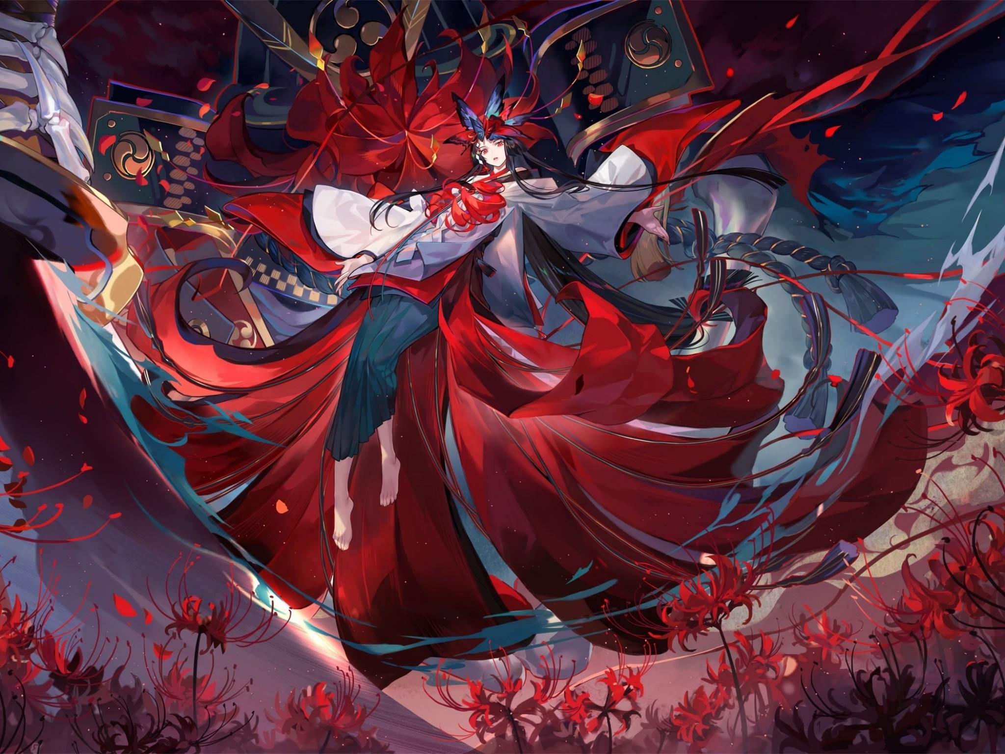 2048x1536 Download 2048x1536 Onmyouji, Higanbana, Giant Sword, Samurai, Anime Games, Katana, Petals Wallpaper for Ainol Novo 9 Spark