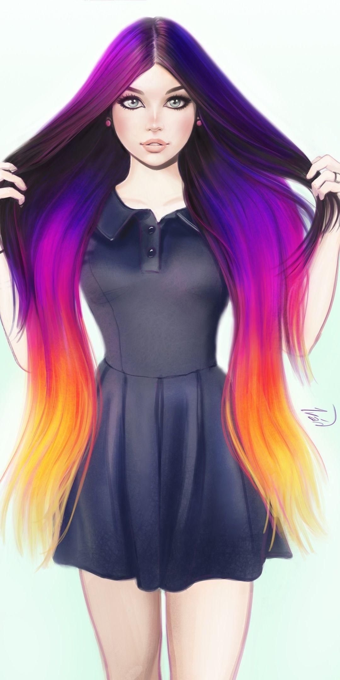 1080x2160 Colorful hairs urban woman minimal 1080x2160 wallpaper #colorful #hairs #minimal #urban #wallpaper #woman. Gothic hairstyles, Pretty hair color, Hair color
