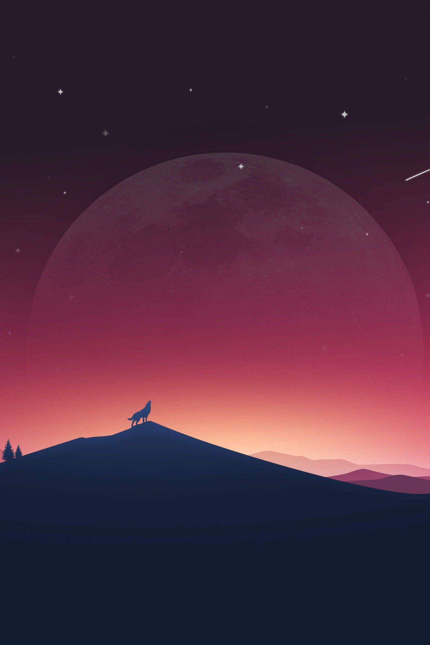 1440x2160 Wolf Howling To Moon Minimal 4k Wallpaper Best Wallpaper 4k Wallpaper Phone