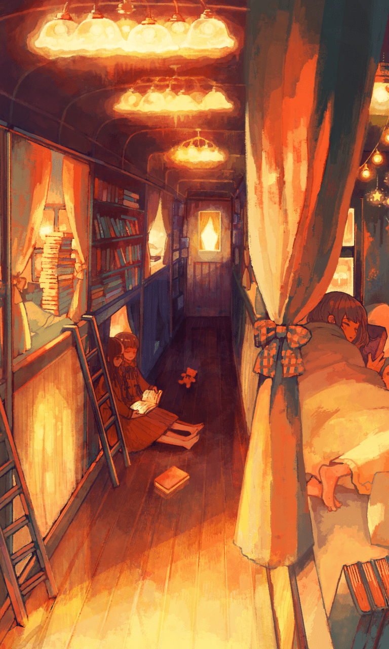 768x1280 Download 768x1280 Anime Friendship, Room, Cozy, Night, Lamp, Lights Wallpaper for Galaxy SIV, Nokia Lumia Acer Picasso