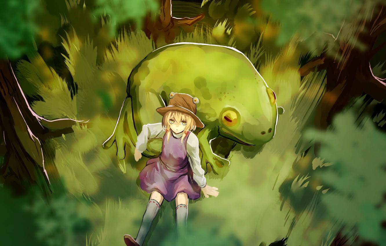 1332x850 Wallpaper forest, girl, trees, frog, Art, Touhou Project, Suwako Moriya, Suwako Moriya, Project East image for desktop, section игры