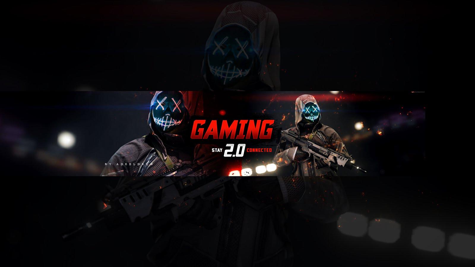 1600x900 Gaming 2.0 Cover Banner Art For YouTube Channel Free Download PSD Zip File