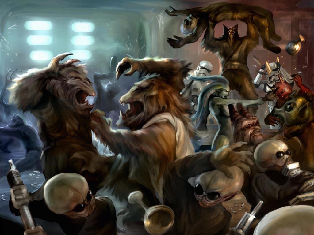 1024x768 My Free Wallpaper Wars Wallpaper : Cantina Fight