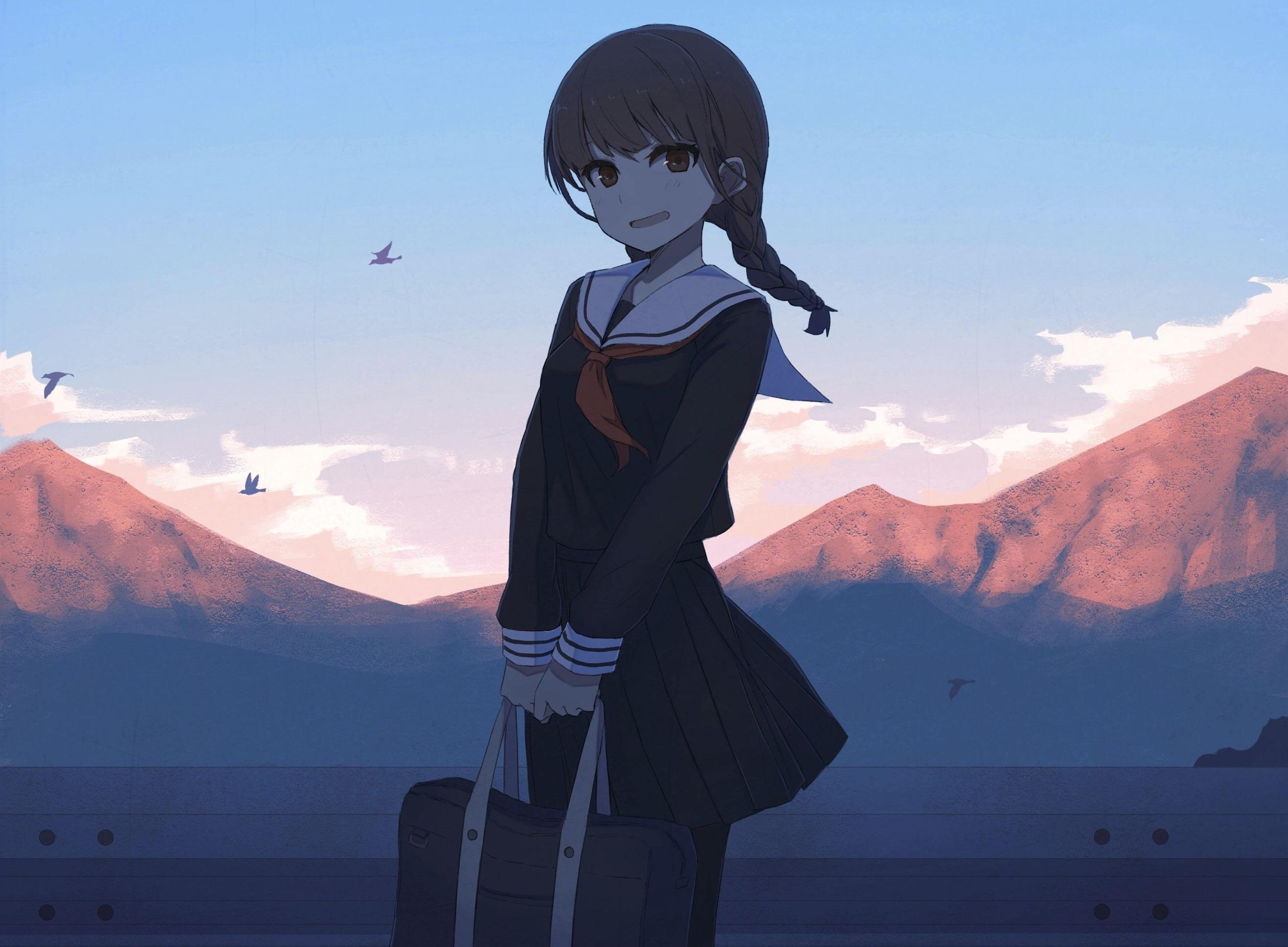 2632x1936 Cute Brown Hair Anime Girl Waiting Wallpaper, HD Anime 4K Wallpaper, Image, Photo and Background