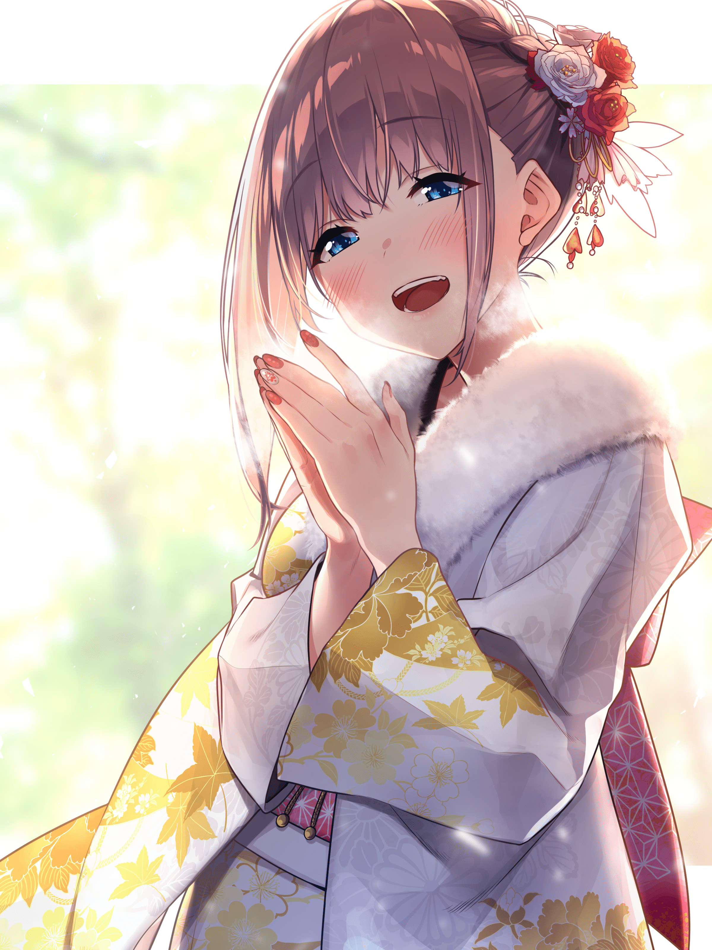 2400x3200 Free download Download 2400x3200 Kimono Brown Hair Anime Girl Smiling Happy [2400x3200] for your Desktop, Mobile & Tablet. Explore Anime Happy Girl Wallpaper. Anime Girl Wallpaper, Girl Anime Wallpaper