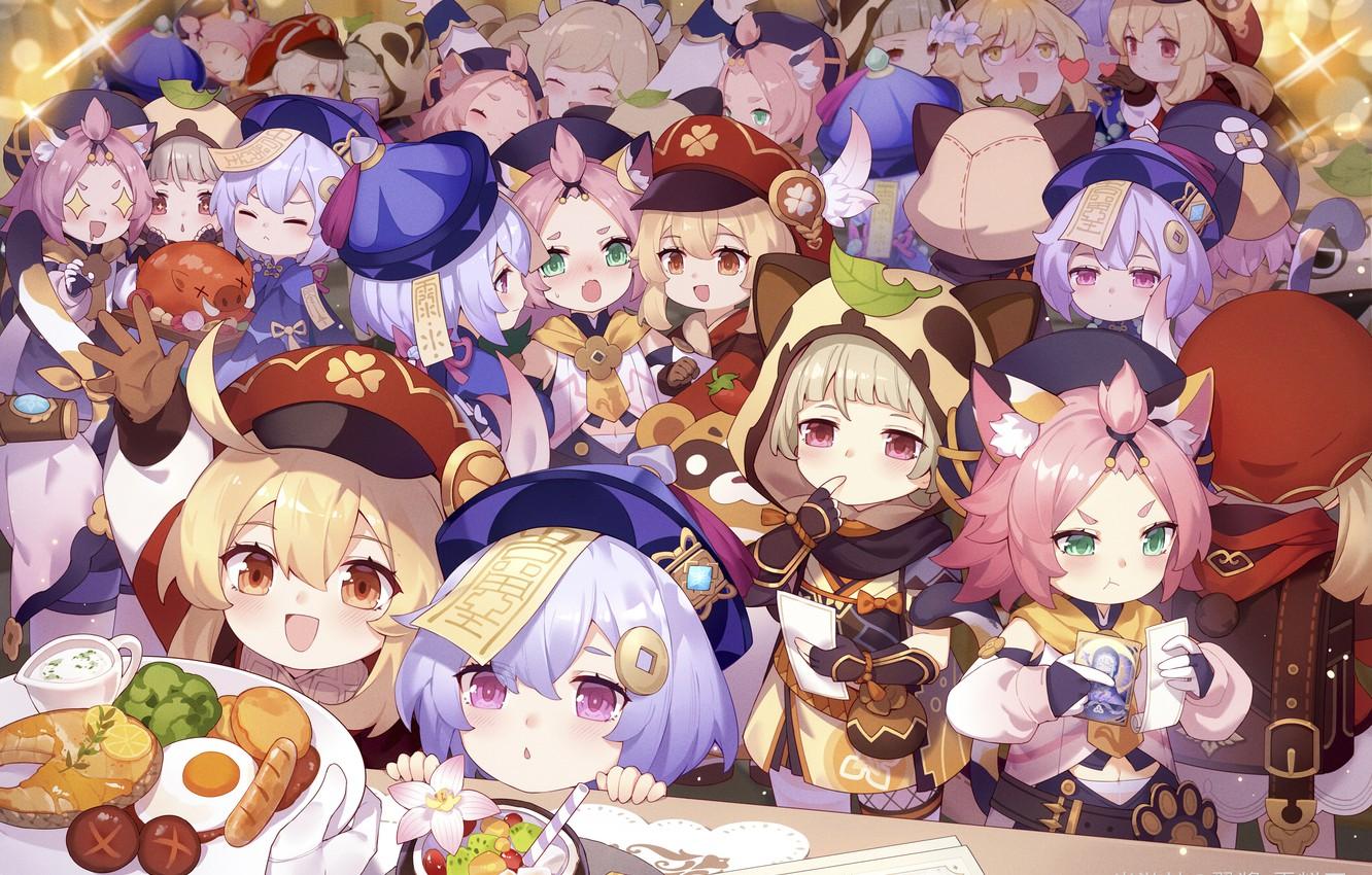 1332x850 Wallpaper children, fantasy, snacks, Genshin Impact, Lumine, Sayu, Klee, Diona image for desktop, section игры