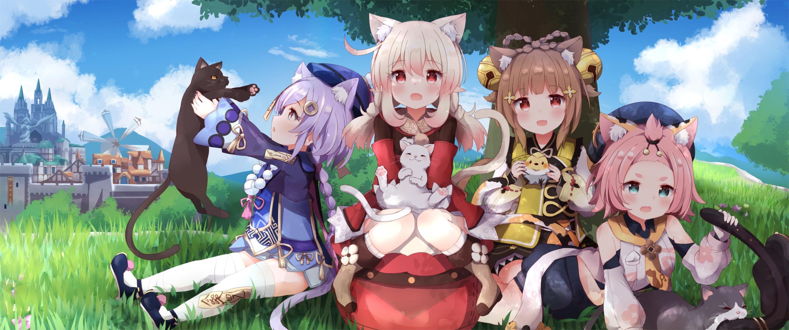 2580x1080 Anime Girls Genshin Impact Diona Genshin Impact Klee Genshin Impact Qiqi Genshin Impact Wallpaper:2580x1080