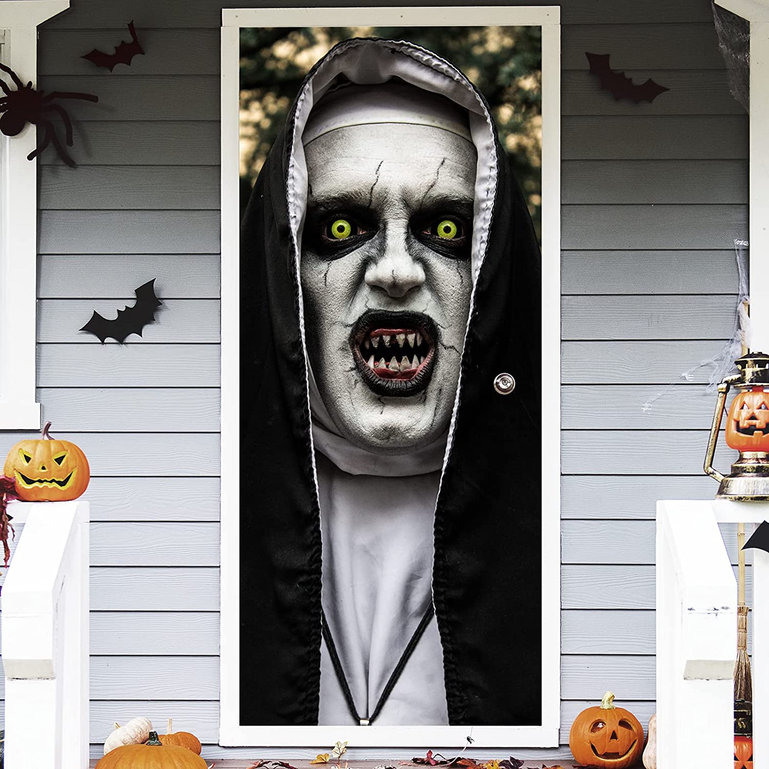 1500x1500 Halatool Halloween 3D Nun Door Stickers Scary Nun- 78×30 Inch Horrible Door Sticker Decals Halloween Door Wallpaper Decoration for House Party Room Bar Gathering Props : Tools & Home Improvement