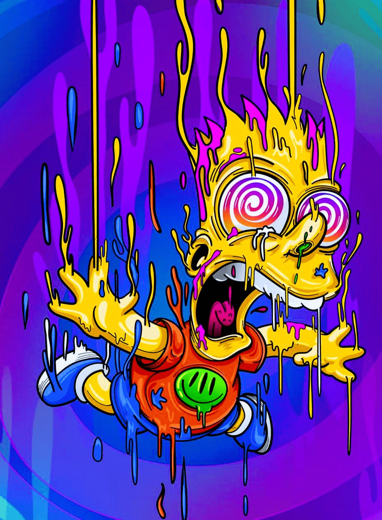 1240x1688 stoner wallpaper, graphic design, art, illustration, magenta, psychedelic art, fictional character, visual arts, style, graphics