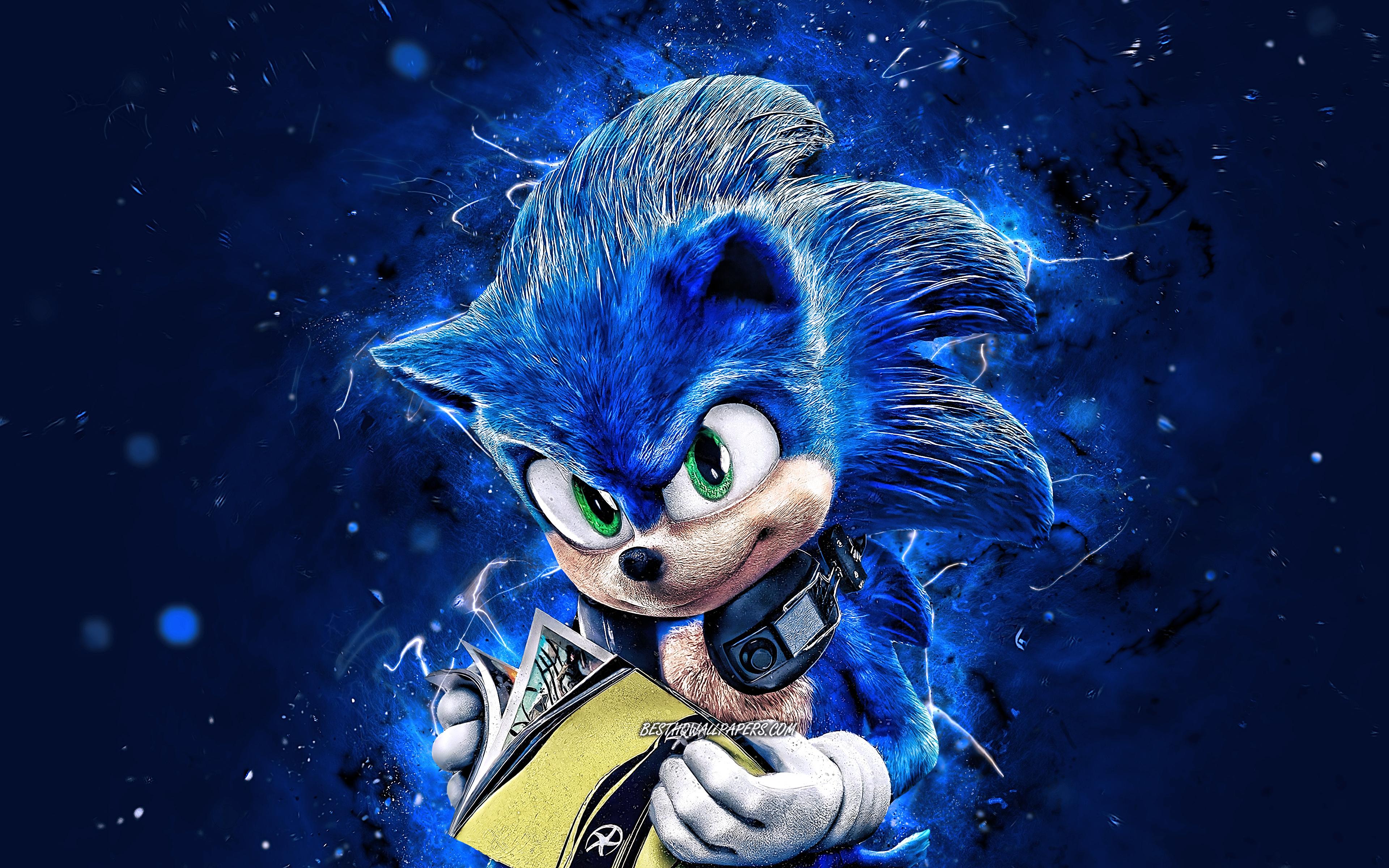 3840x2400 Download wallpaper Sonic, 4k, blue neon lights, 2020 games, Sonic the Hedgehog, creative, Hedgehog Sonic for desktop with resolution 3840x2400. High Quality HD picture wallpaper