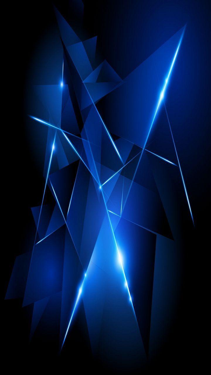 720x1280 Blue glowing triangle design. Dark blue lines geometrical refraction, Neon blue triangle design, Blue background