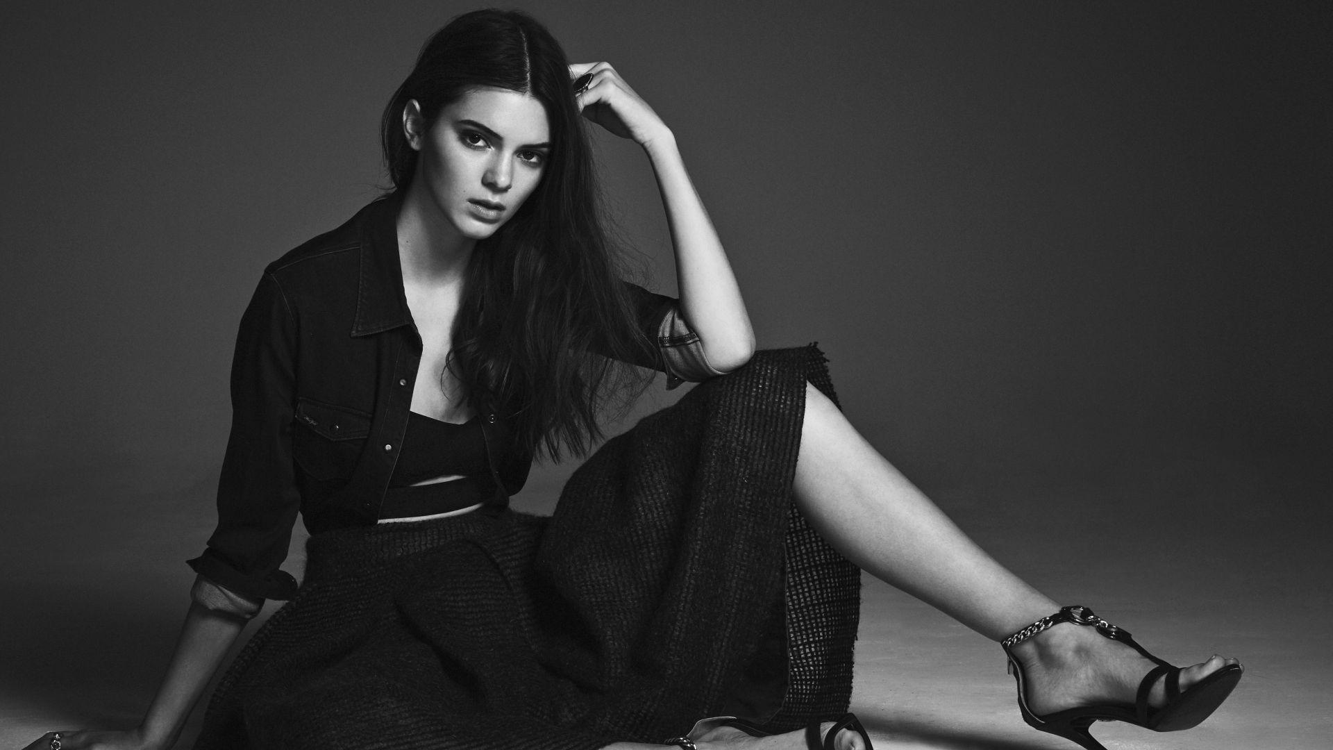 1920x1080 Wallpaper Kendall Jenner, beauty, black, white, 6K, Celebrities