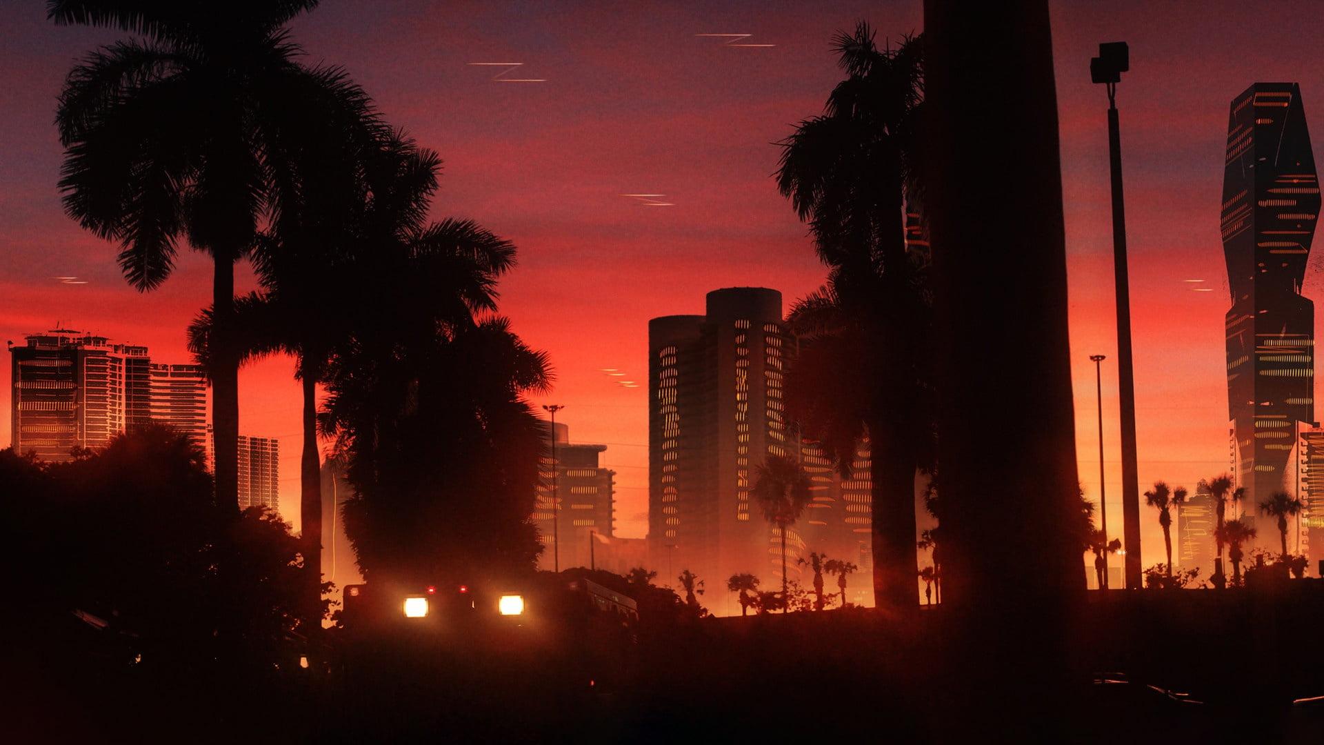 1920x1080 Sunset, Music, Style, Palm Trees, Background, 80s Wallpaper, Neon, Illustration • Wallpaper For You
