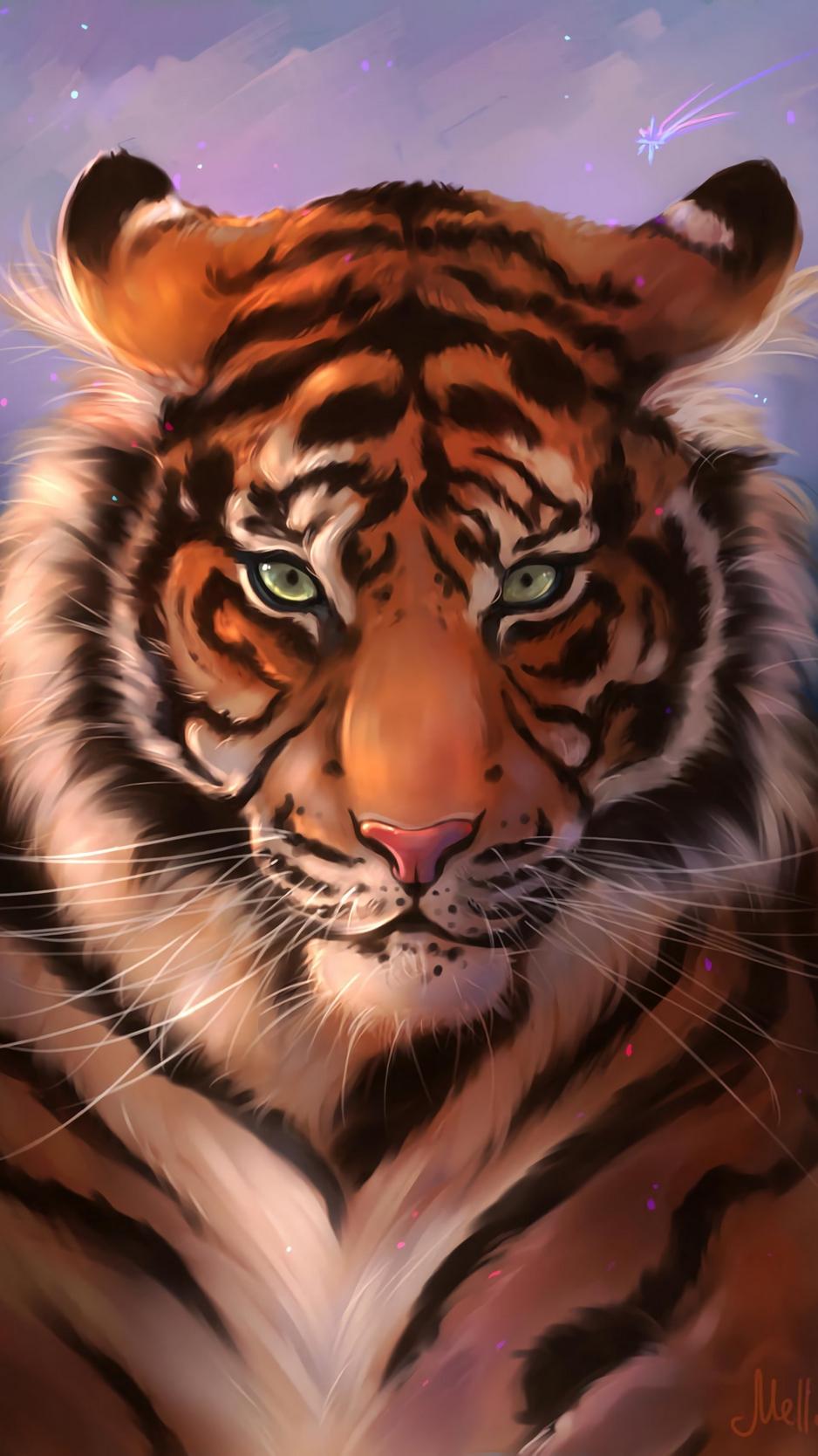938x1668 Wallpaper Tiger, Muzzle, Art, Predator, Striped 6 Tiger Art Wallpaper & Background Download