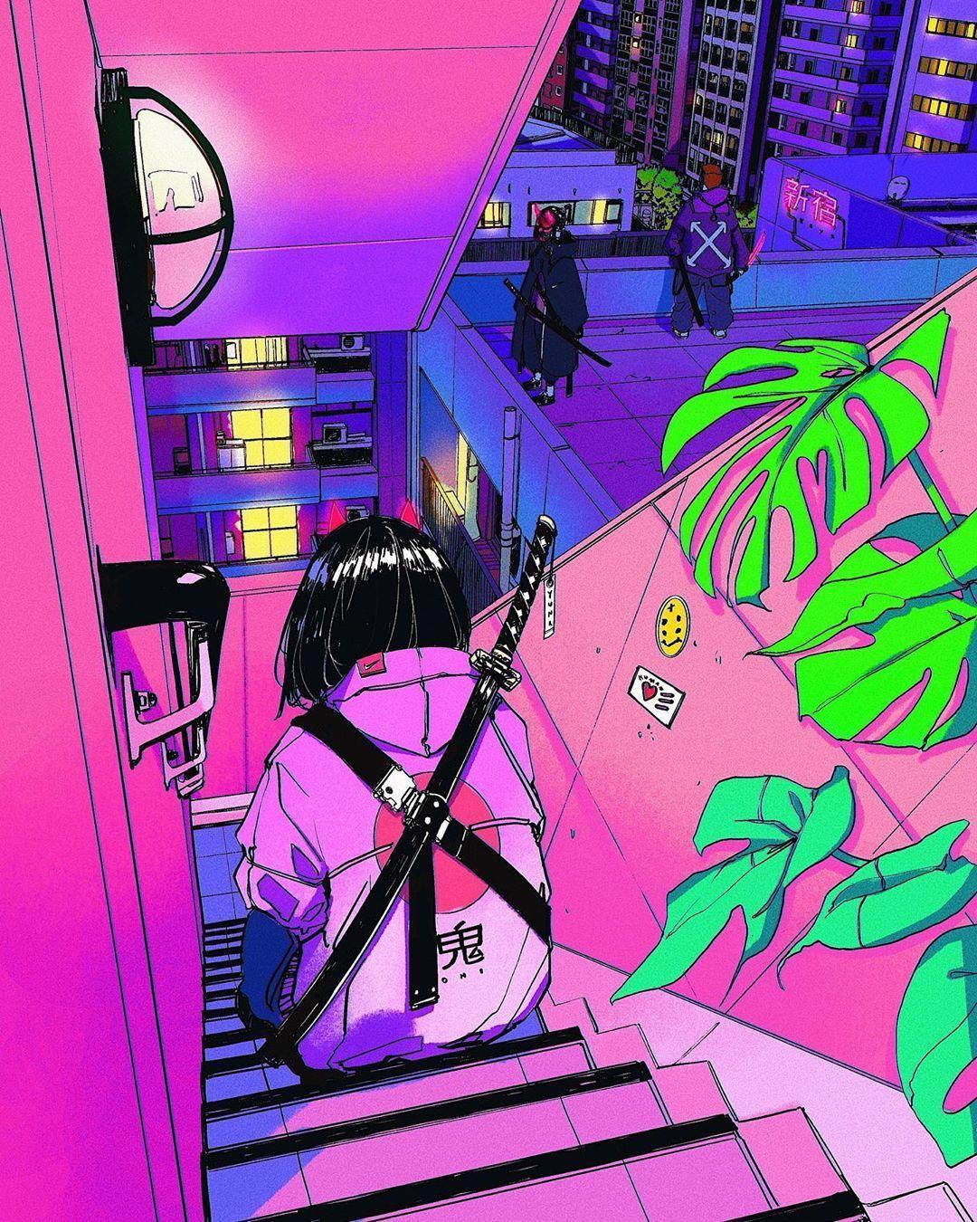 1080x1350 Aesthetic Vaporwave Anime HD Wallpaper