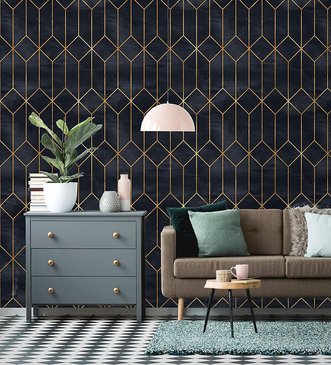 1361x1500 Removable Wallpaper. Peel and Stick Geometric Wallpaper. Self Adhesive Art Deco Wallpaper. Vintage Wallpaper (24W x 48H Inches)