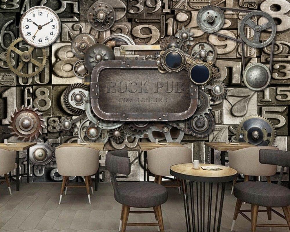 1000x800 Free Shipping European and American Industrial Machinery Gear Bar KTV Background Custom 3D Nightclub Wallpaper Restaurant Mural. Wallpaper