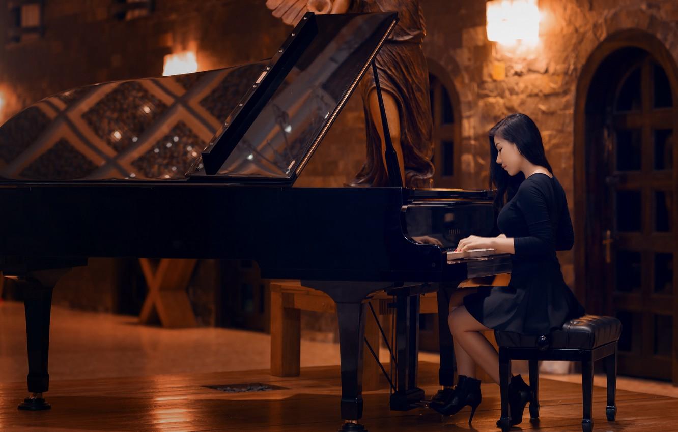 1332x850 Wallpaper girl, music, piano image for desktop, section музыка