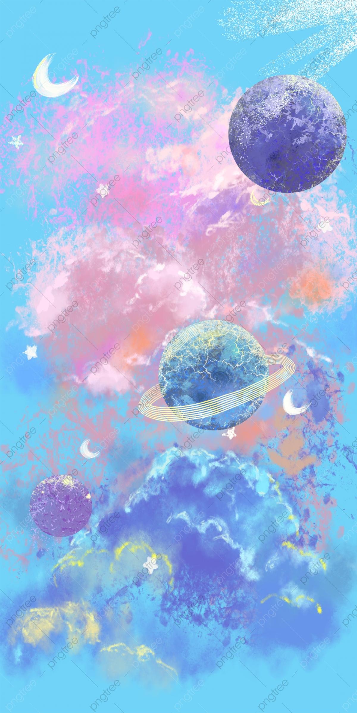 1200x2397 Cloud Planet Watercolor Cosmic Mobile Phone Wallpaper Background, Watercolor, Planet, Universe Background Image for Free Download