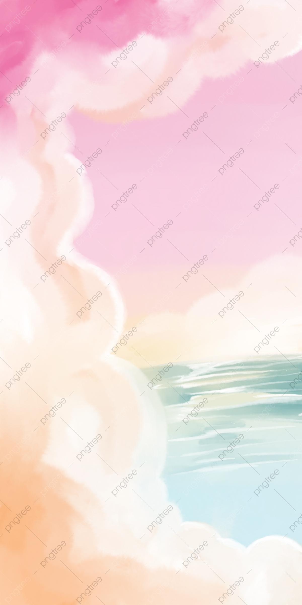 1200x2397 Beautiful Dream Watercolor Mobile Phone Wallpaper Background, Yellow Clouds, Pink Clouds, Watercolor Cloud Box Background Image for Free Download