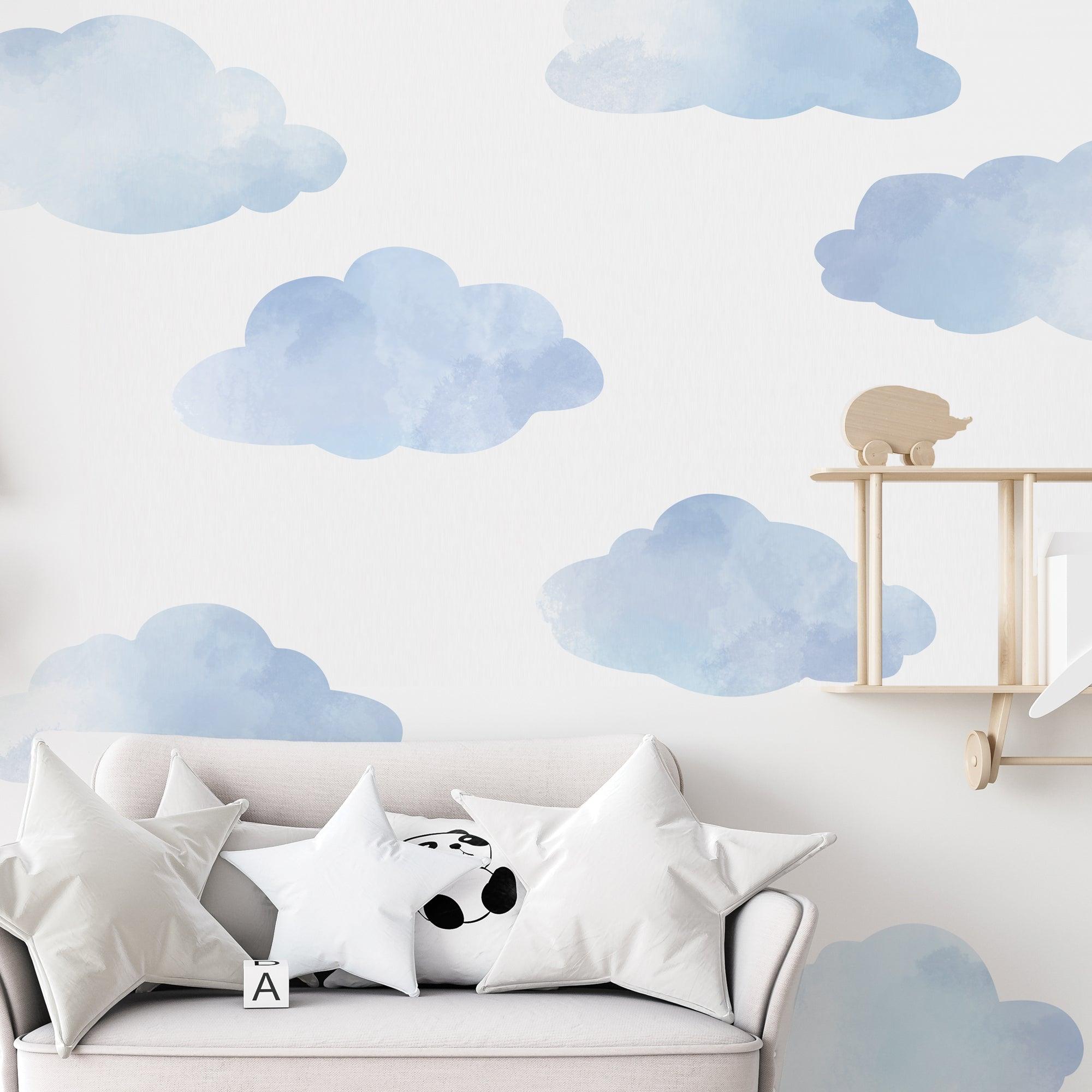 2000x2000 Large Blue Watercolor Cloud Wall Decals, Clouds Wall Stickers, Nursery