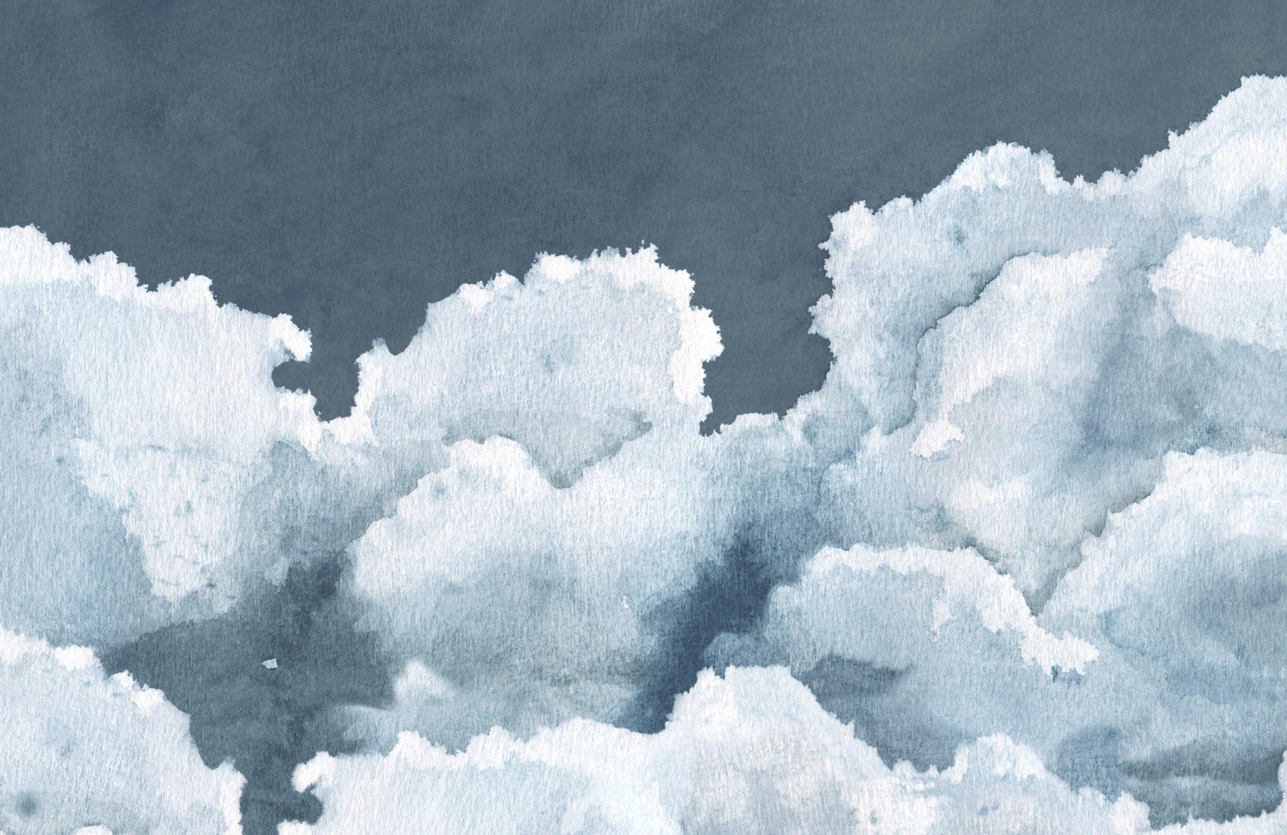 2560x1661 Dark Blue Cloudy Watercolor Sky Wallpaper Mural