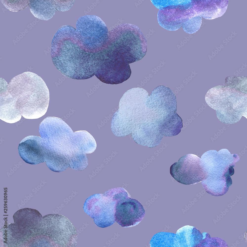 1000x1000 Nice watercolor clouds seamless background. Baby boy wallpaper background. Blue abstract background. Stock Illustration