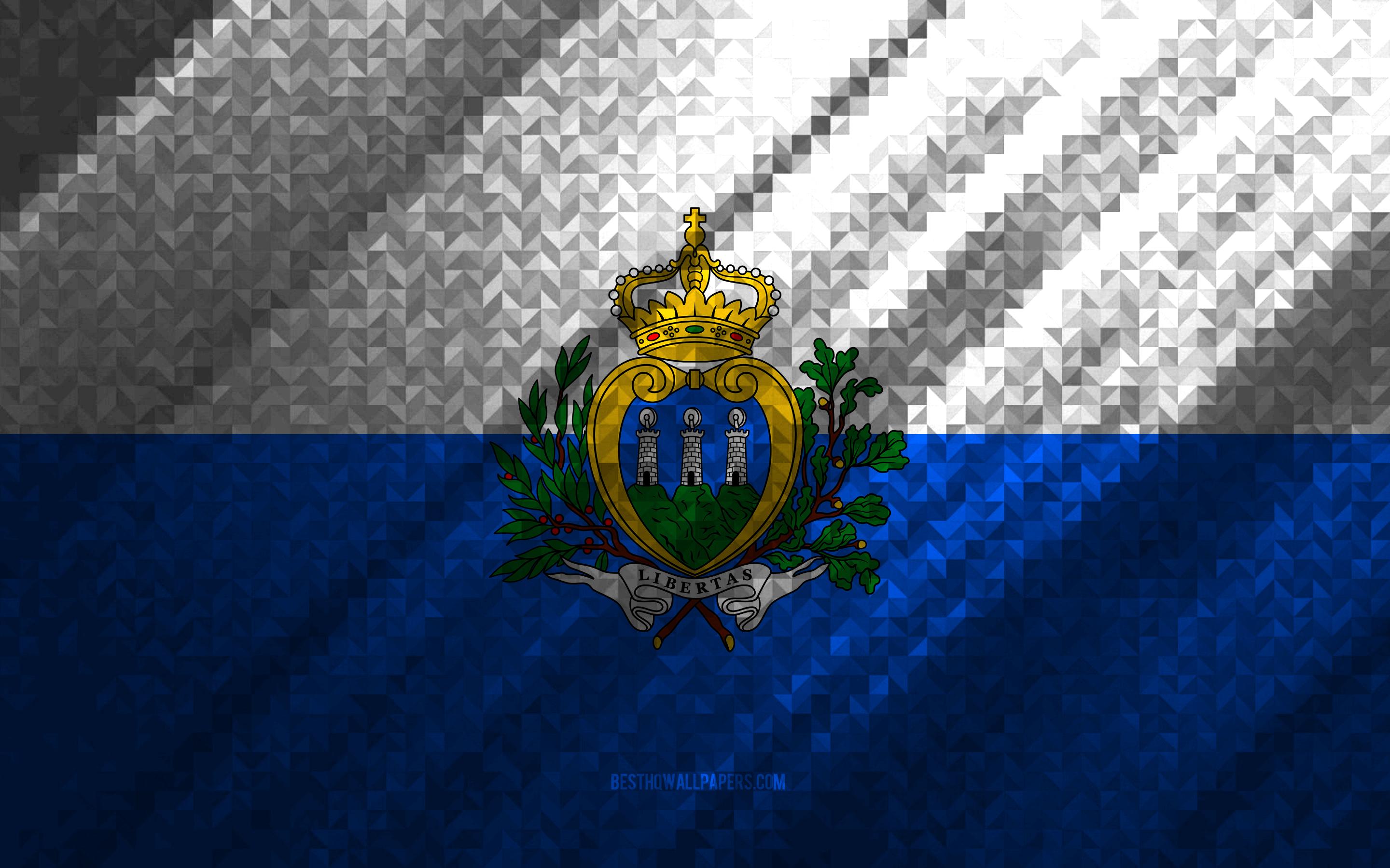 2880x1800 Download wallpaper Flag of San Marino, multicolored abstraction, San Marino mosaic flag, San Marino, mosaic art, San Marino flag for desktop with resolution 2880x1800. High Quality HD picture wallpaper