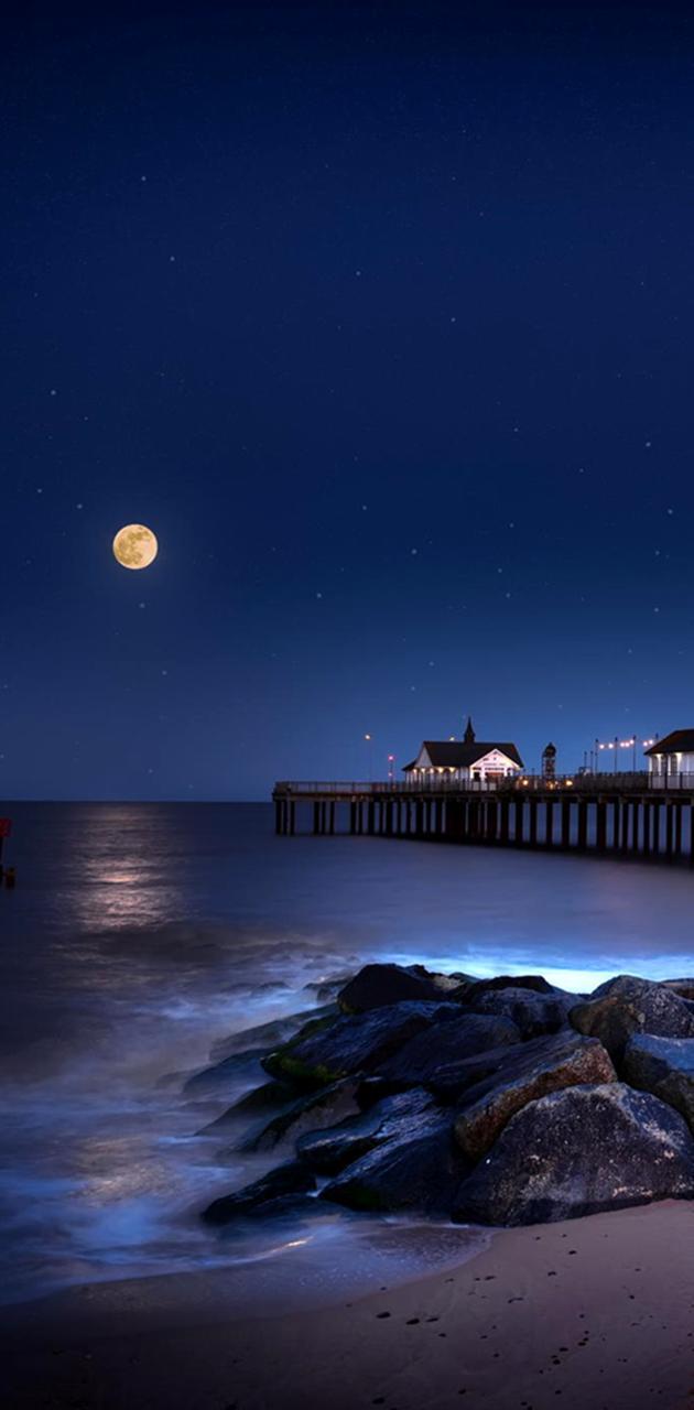 630x1280 Beach Moonlight wallpaper