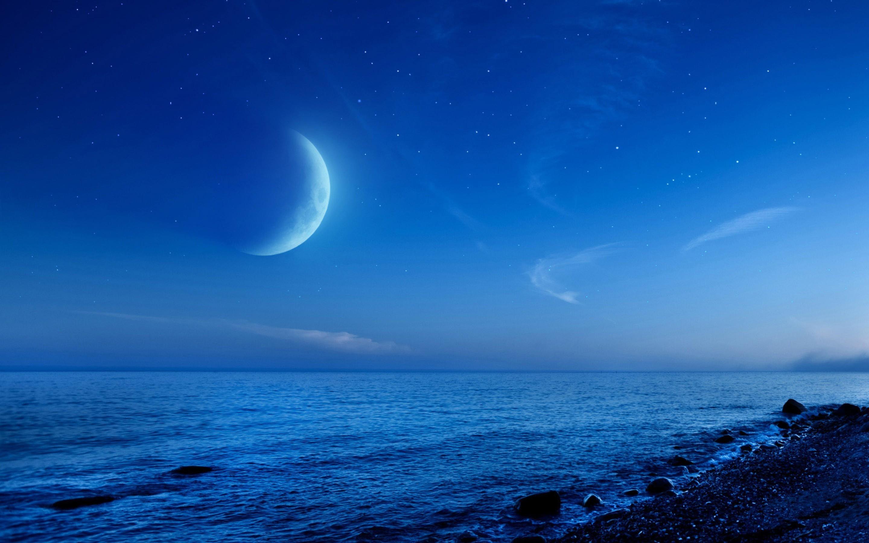 2880x1800 night, Beach, Moon Wallpaper HD / Desktop and Mobile Background