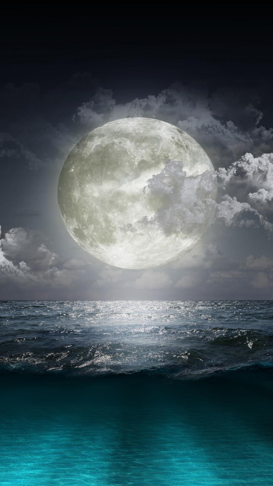 1080x1920 Creative Moon Surge Beach Wallpaper For iPhone Wallpaper & Background Download